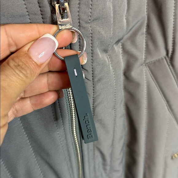 Bench | Grey Hooded Midi length Jacket yellow trim - quilted stitching - Medium - Picture 4 of 8